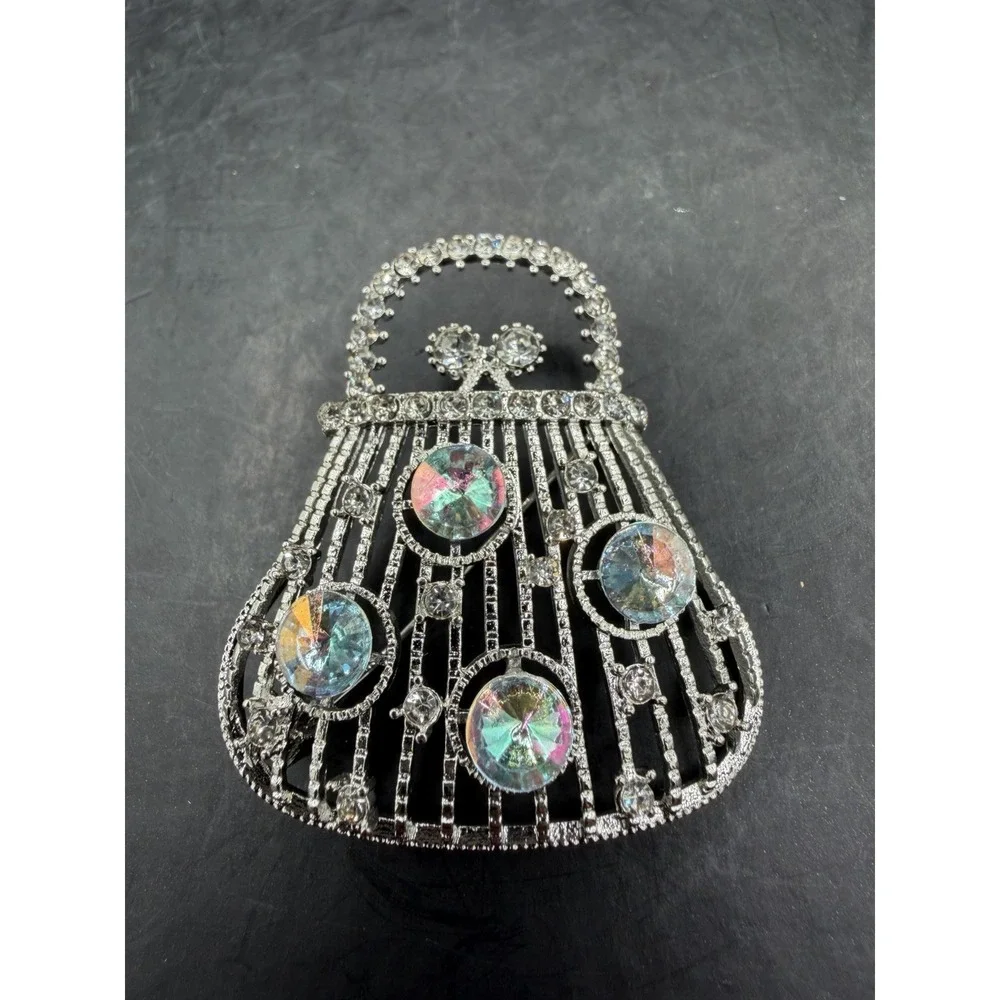 Vintage Small Jeweled Purse‑Shaped Brooch 👛✨ Rhinestone Figural Pin – Sparkling